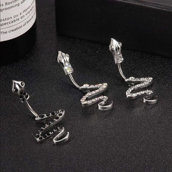 Set of 3 - 14G 316L Stainless Steel and Crystal Snake Belly Rings - Picture 4 of 4